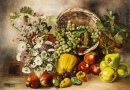 Still Life with Asters and Basket of Fruit